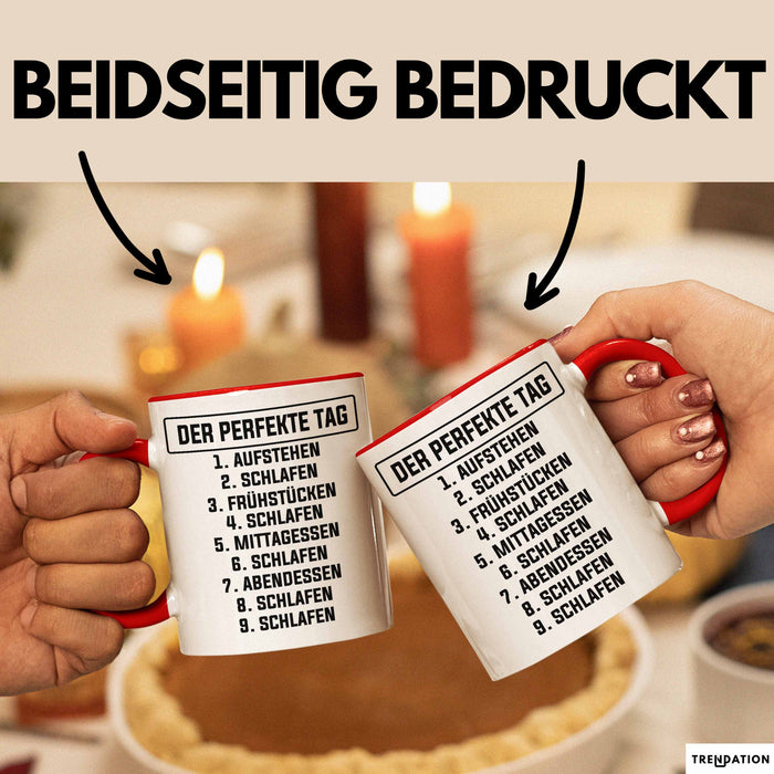 Schlafmütze Tasse Geschenk Der Perfekte Tag Geschenkidee Naps Mittagsschlaf Rot Trendation