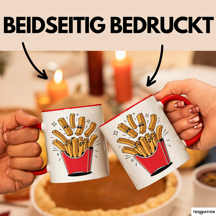 Fast Food Fan Tasse Geschenkidee Burger und Pommes Liebhaber Rot Trendation