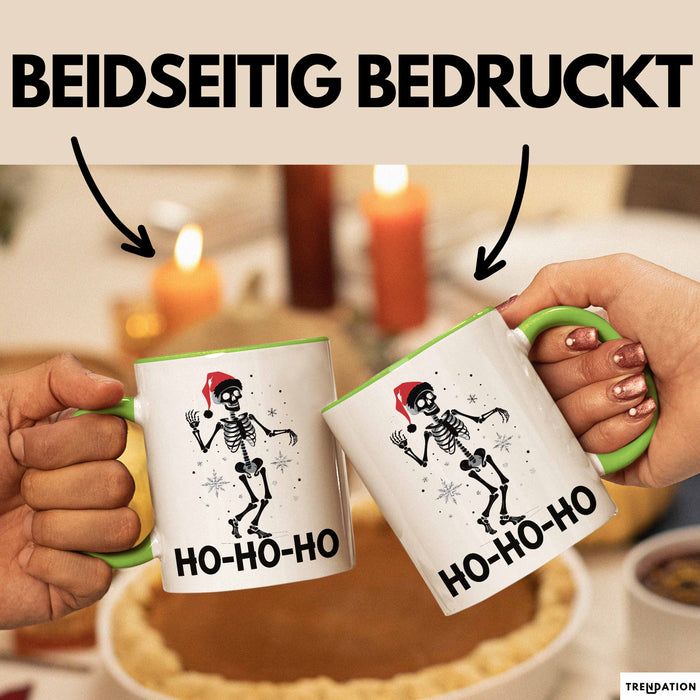 Skelett Weihnachten Geschenk Tasse Weihnachliches Skelett Grafik Geschenkidee Totenkopf Fans Tattoo Grün Trendation