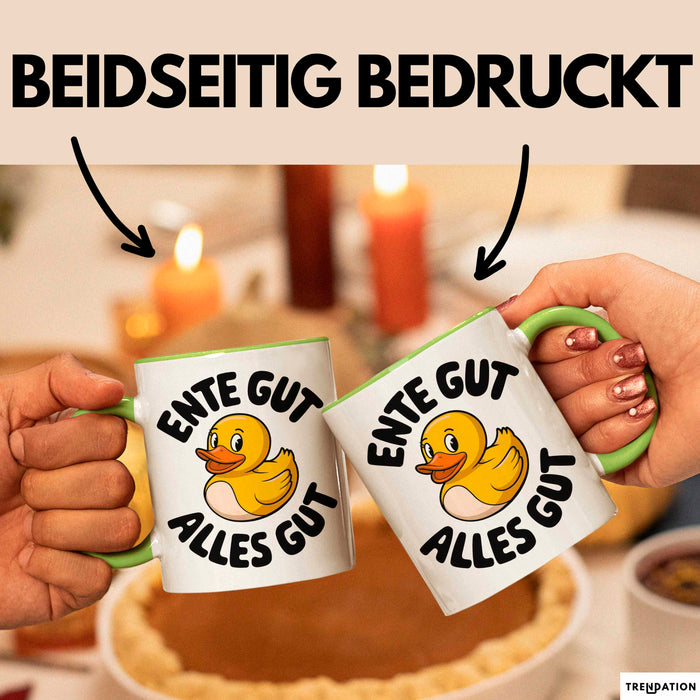 Gelbe Ente Tasse Geschenk Lustige Geschenkidee Spruch Ente gut alles gut Grün Trendation