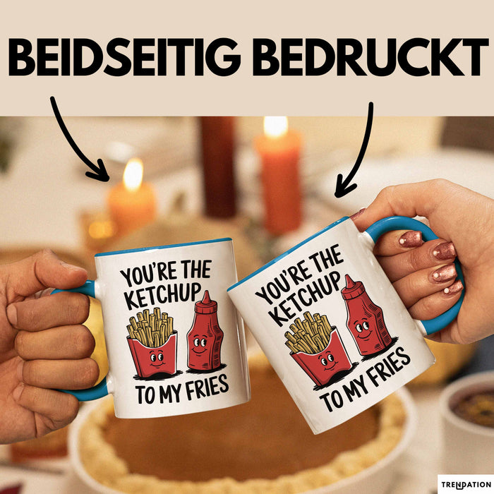 Romantisches Paar Jahrestagsfeier Tasse Geschenk Lustige Geschenkidee Spruch Du Bist Der Ketchup Zu Meinen Pommes Blau Trendation