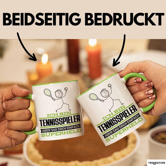 Tennisspieler Geschenk Tasse Ich Bin Tennisspieler Aber Sag Doch Einfach Superheld Lustige Geschenkdiee für Tennisspieler Kaffee-Becher Grün Trendation