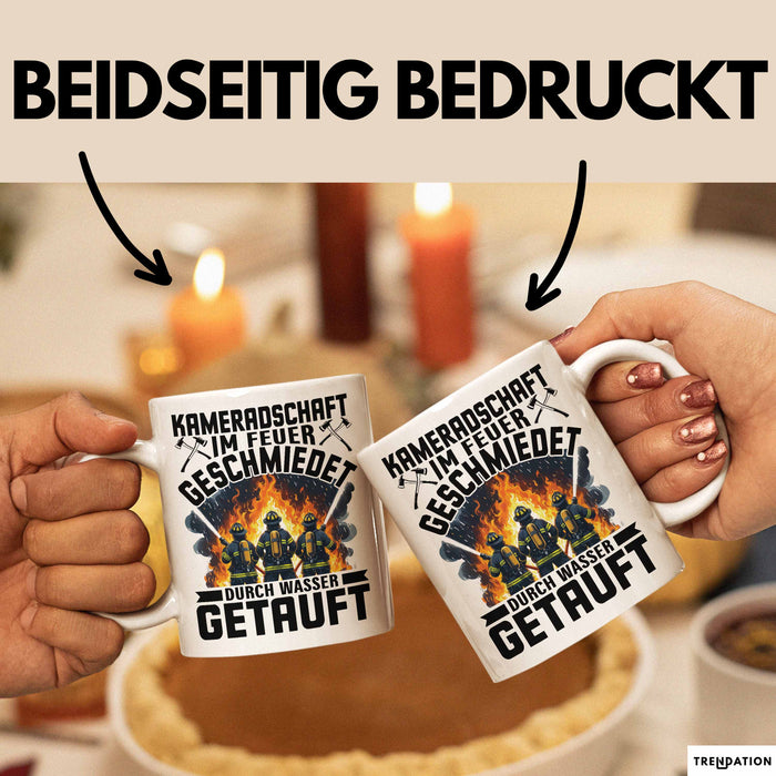 Feuerwehrmann Tasse Geschenk Kameradschaft Im Feuer Geschmiedet Durch Wasse Getauft Geschenkidee Feuerhwehr Weiß Trendation