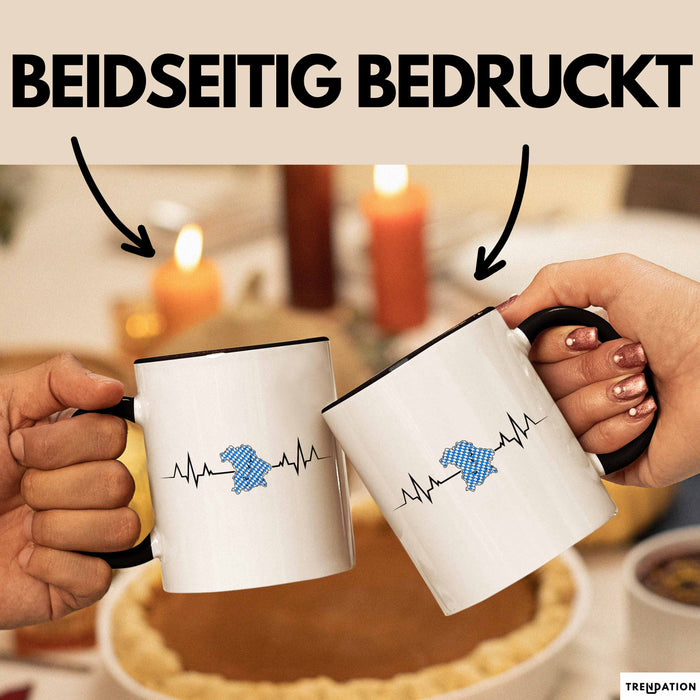 Bayern Tasse Geschenk Bayrische Liebe Geschenkidee München Herzschlag Tasse Kaffee-Becher Krug Schwarz Trendation