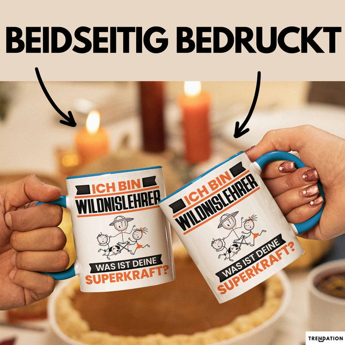 Wildnislehrer Tasse Geschenk für Wildnislehrer Geburtstag Lustiger Spruch Kaffee-Becher Was Ist Deine Superkraft Blau Trendation