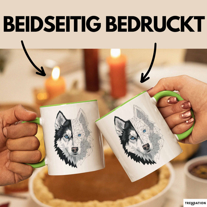 Wolf Tasse Geschenk Wolf für Wildtierfreunde Grün Trendation