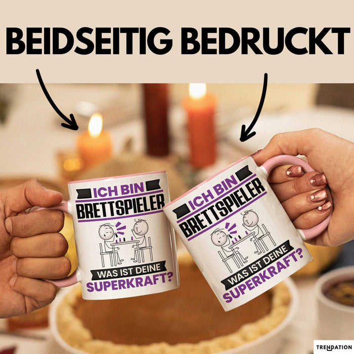 Brettspieler Tasse Geschenk für Brettspieler Geburtstag Lustiger Spruch Kaffee-Becher Was Ist Deine Superkraft Rosa Trendation