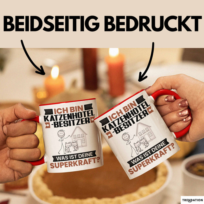 Katzenhotelbesitzer Tasse Geschenk für Katzenhotelbesitzer Geburtstag Lustiger Spruch Kaffee-Becher Was Ist Deine Superkraft Rot Trendation