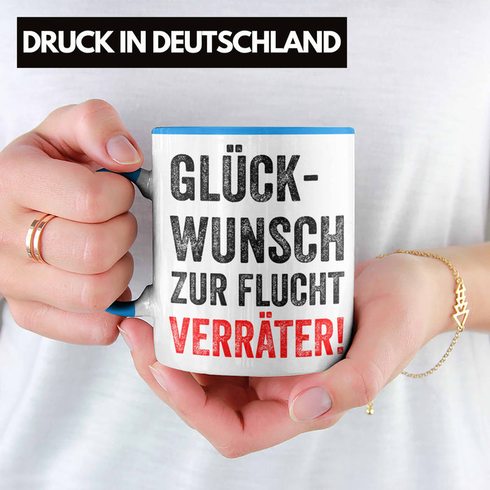 Trendation - Jobwechsel Tasse Geschenk Kollegin Kollege Lustig Abschiedsgeschenk Sprüche Glückwunsch Zur Flucht Trendation