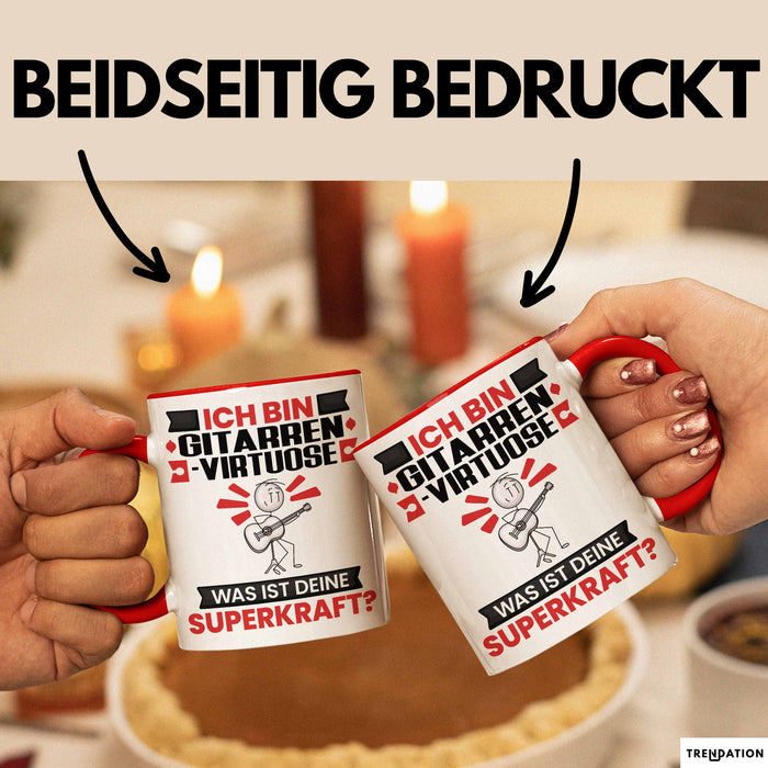 Gitarrenvirtuose Tasse Geschenk für Gitarrenvirtuose Geburtstag Lustiger Spruch Kaffee-Becher Was Ist Deine Superkraft Rot Trendation
