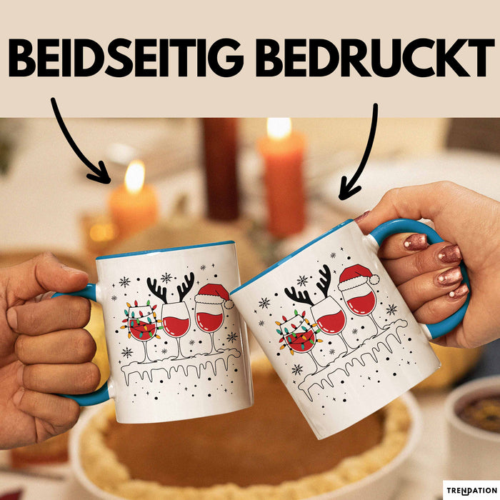 Wein-Trinker Geschenk Weihnachten Rotwein Geschenkidee Weintrinkerin Grafik Kaffee-Becher Blau Trendation