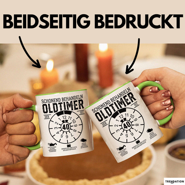 40. Geburtstag Tasse Geschenk Schonend Behandeln Oldtimer Der Ist 40 Geschenkidee Kaffee-Becher Grün Trendation