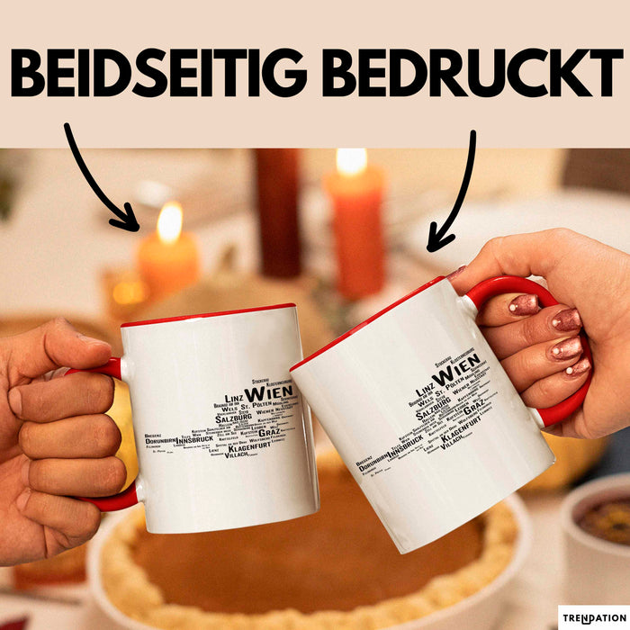 Österreich Karte Wien Wienerisch Tasse Geschenk Lustige Geschenkidee Spruch Rot Trendation