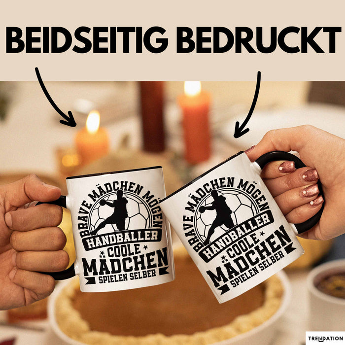 Mädchen Handball-Spielerin Tasse Geschenk Spruch Echte Mädchen Spielen Handball Geschenkidee Frauen Brave Mädchen Mögen Handballer Schwarz Trendation