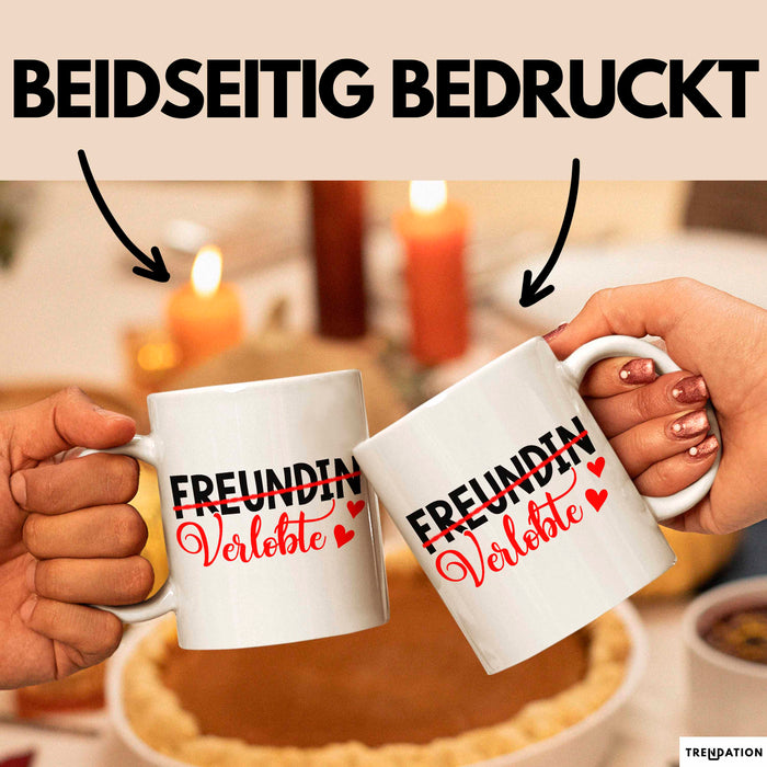 Verlobt Verlobung Verlobter Tasse Becher Geschenk Lustige Geschenkidee Spruch Verlobte Weiß Trendation