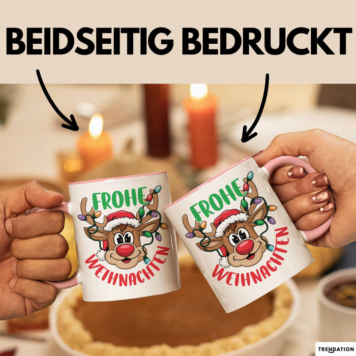 Weihnachten Tasse Geschenk Frohe Weihnachten Rentier Geschenkidee Weihnachtszeit Kaffee-Becher Rosa Trendation