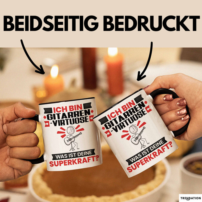 Gitarrenvirtuose Tasse Geschenk für Gitarrenvirtuose Geburtstag Lustiger Spruch Kaffee-Becher Was Ist Deine Superkraft Schwarz Trendation