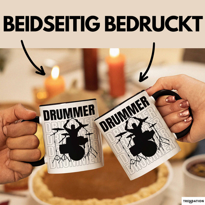 Drummer Schlagzeug-Spieler Geschenk Tasse Geschenkidee Kaffee-Becher Schlagzeuger Schwarz Trendation