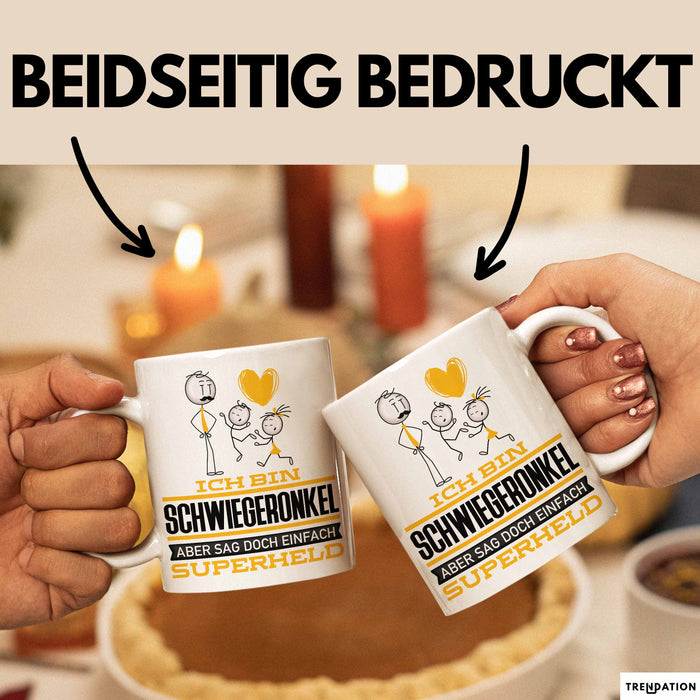 Schwiegeronkel Geschenk Tasse Ich Bin Schwiegeronkel Aber Sag Doch Einfach Superheld Lustige Geschenkdiee für Schwiegeronkel Kaffee-Becher Weiß Trendation