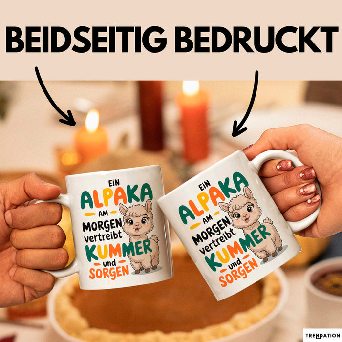 Alpaka Liebhaber Tasse Geschenkidee Alpaka Am Morgen Tierfan Weiß Trendation
