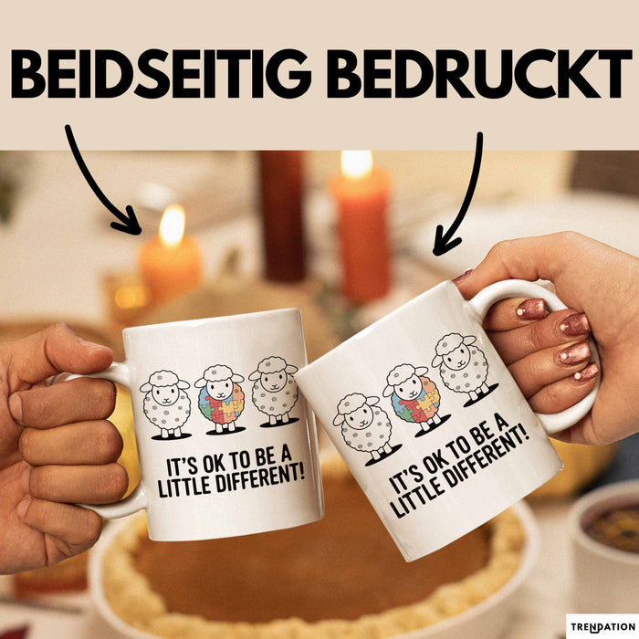 Schaf Autismus Bewusstsein Tasse Geschenk Lustige Geschenkidee Spruch Es Ist Okay Ein Bisschen Anders Zu Sein Weiß Trendation