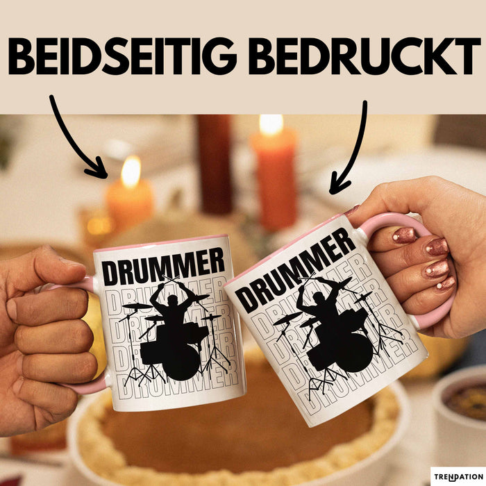 Drummer Schlagzeug-Spieler Geschenk Tasse Geschenkidee Kaffee-Becher Schlagzeuger Rosa Trendation