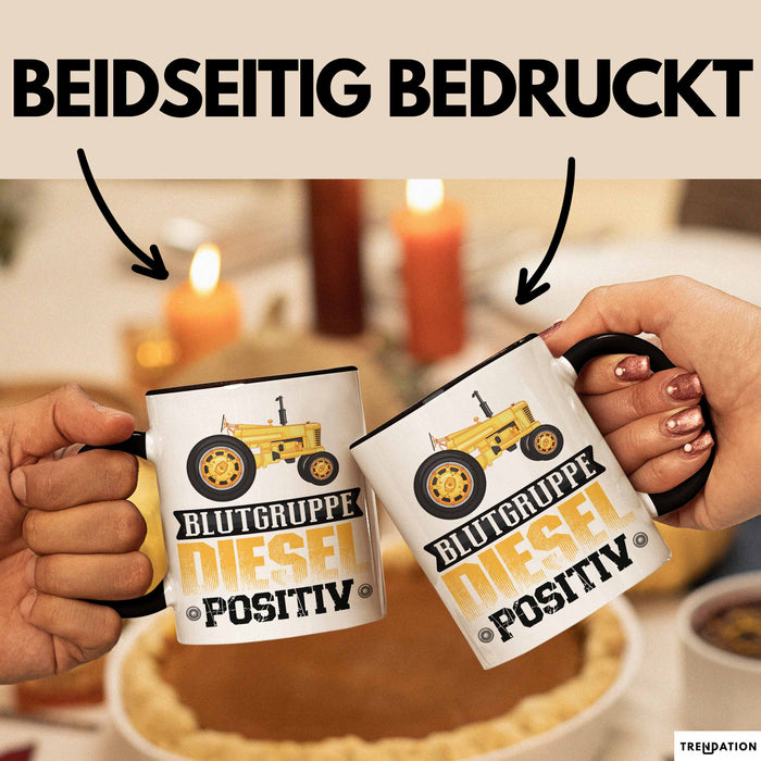 Auto Tasse Geschenk Blutgruppe Positiv Traktor Spruch Geschenkidee bagger Schwarz Trendation