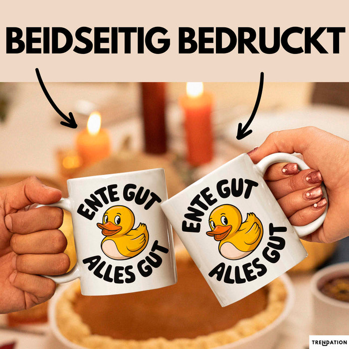 Gelbe Ente Tasse Geschenk Lustige Geschenkidee Spruch Ente gut alles gut Weiß Trendation