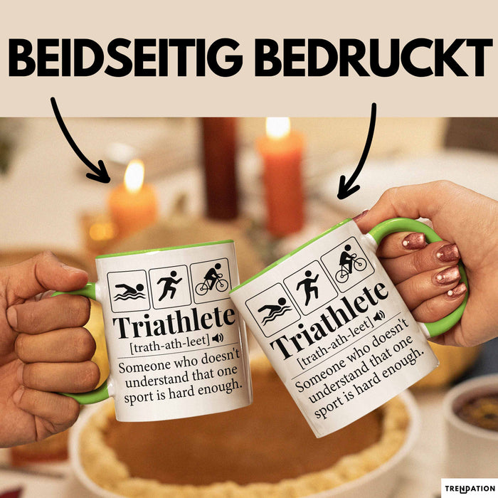 Triathlon Geschenk Tasse Iron Becher Mann Trathlet Geschenkidee Lustiger Spruch Grün Trendation