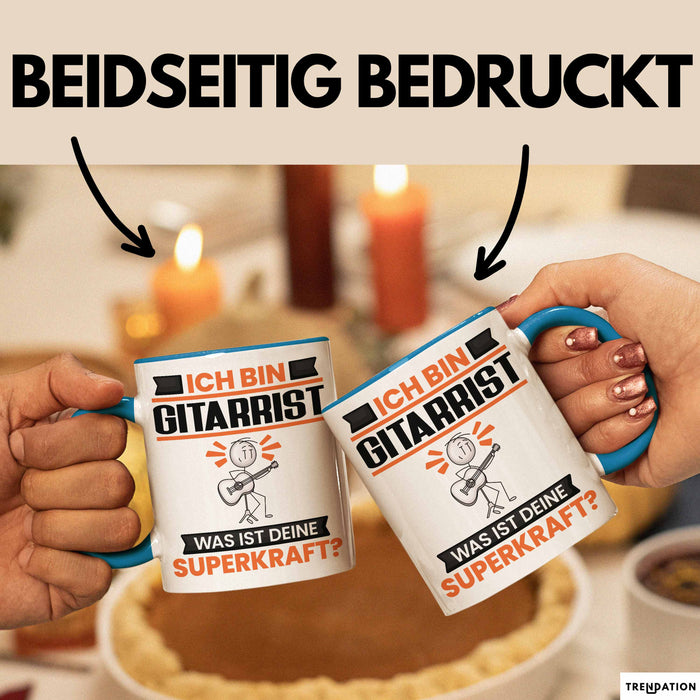 Gitarrist Tasse Geschenk für Gitarrist Geburtstag Lustiger Spruch Kaffee-Becher Was Ist Deine Superkraft Blau Trendation