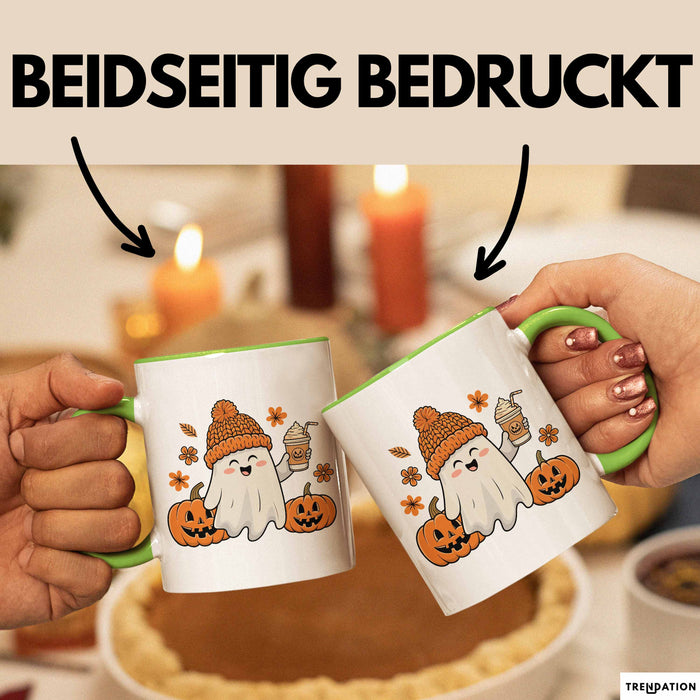 Halloween Tasse Geschenk Kürbis Geschenkidee Oktober Kaffee-Becher Grün Trendation