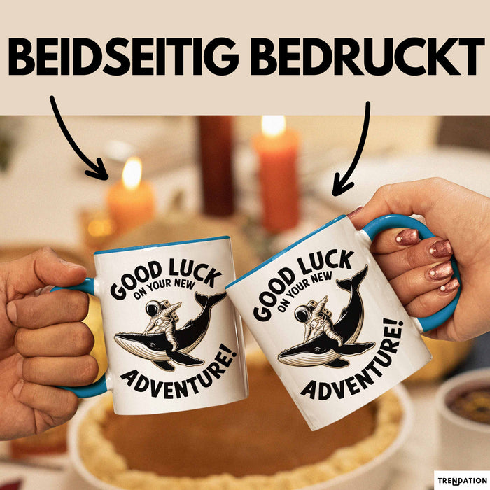 Büroarbeit Kollege Abschied Tasse Geschenk Lustige Geschenkidee Spruch Viel Glück Auf Deinem Neuen Abenteuer Blau Trendation