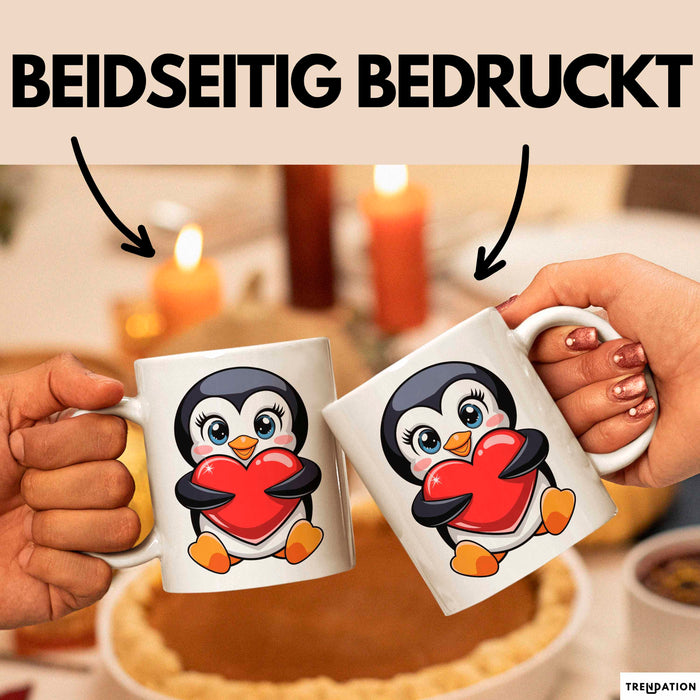Pinguin Herz Tasse Geschenk Lustige Geschenkidee Spruch Weiß Trendation
