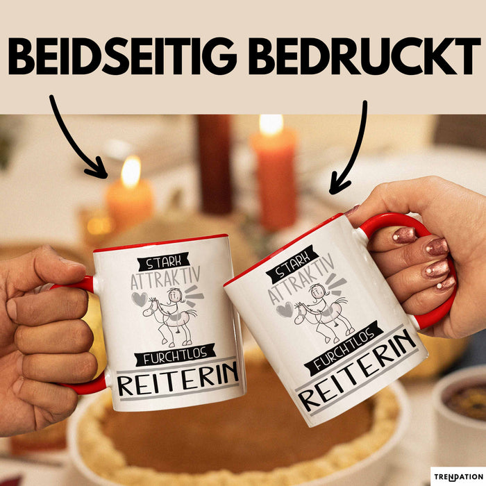 Reiterin Tasse Geschenk Becher Stark Attraktiv Furchtlos Reiterin Lustige Geschenkidee Rot Trendation