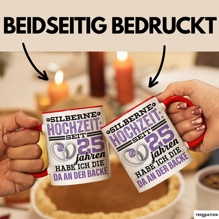 Ehemann Tasse Geschenk 25 Jahre Hochzeitstag Lustiger Spruch Seit 25 Jahren Habe ich den Da an der backe Silberhochzeit Rot Trendation