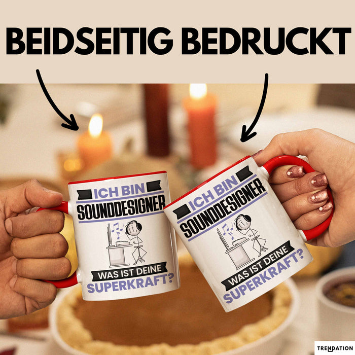 Sounddesigner Tasse Geschenk für Sounddesigner Geburtstag Lustiger Spruch Kaffee-Becher Was Ist Deine Superkraft Rot Trendation