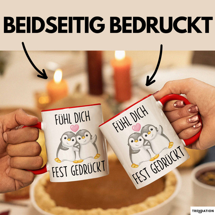 Mut Witzige Tasse Geschenk Zwei Pinguine Herz Süßes Design Mutig Rot Trendation