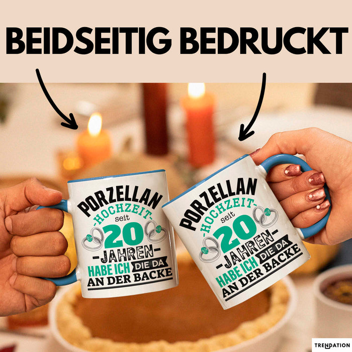 Pozellanhochzeit Tasse Geschenk Dornenhochzeit Geschenkidee Ehemann Ehefrau 20 Jahre Becher Blau Trendation