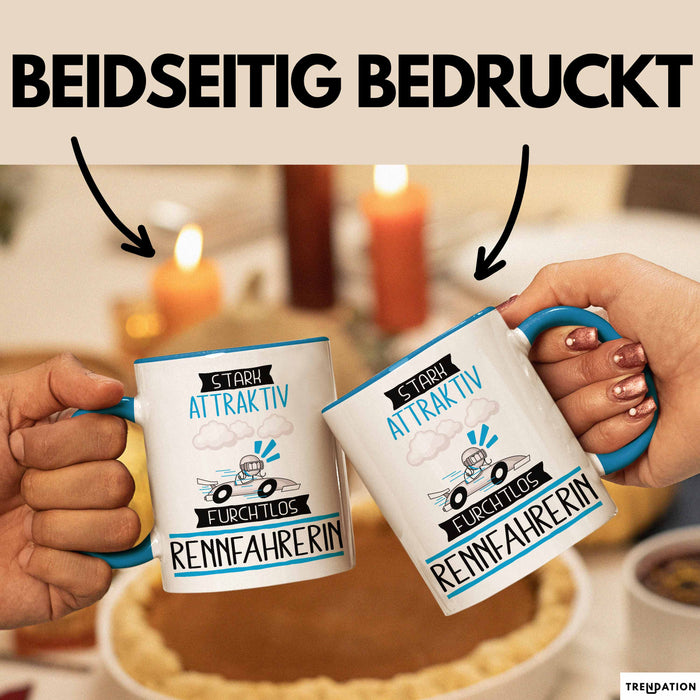 Rennfahrerin Tasse Geschenk Becher Stark Attraktiv Furchtlos Rennfahrerin Lustige Geschenkidee Blau Trendation
