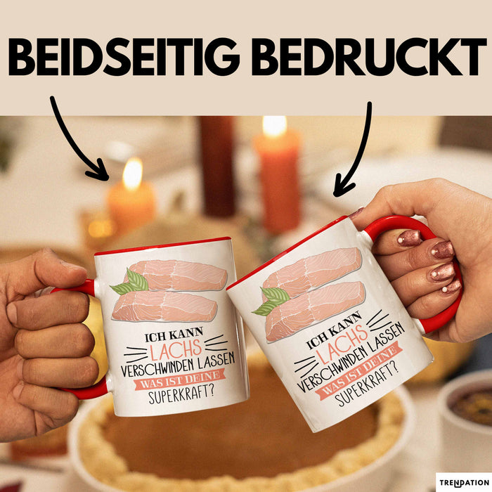 Lachs-Liebhaber Tasse Geschenk Ich Kann Lachs Verschwinden Lassen Was Ist Deine Superkraft Becher Geschenkidee Lachs Kaffee-Becher Rot Trendation