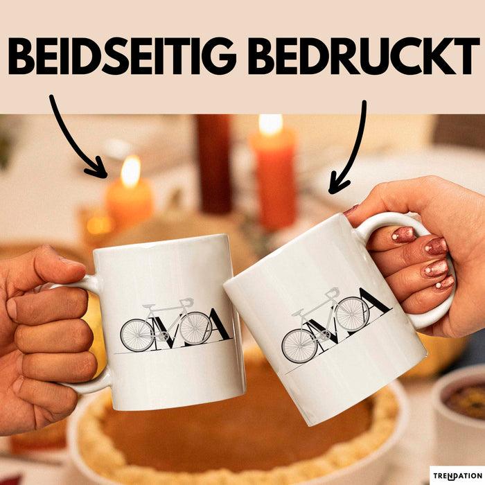 Oma Großmutter Tasse Becher Geschenk Lustige Geschenkidee Spruch Oma Fahrrad Radfahren Weiß Trendation
