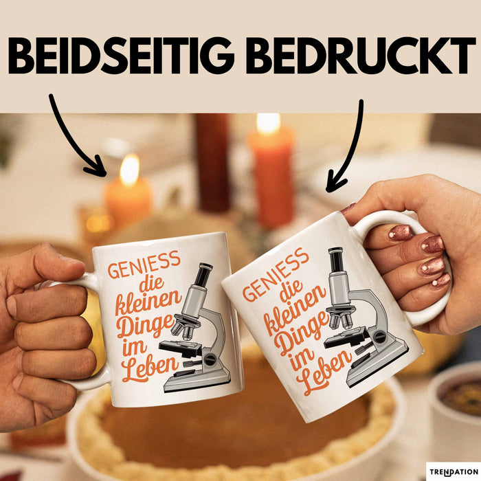Biologielehrer Unterricht Tasse Geschenk Lustige Geschenkidee Spruch Genieß Die Kleinen Dinge Im Leben Weiß Trendation