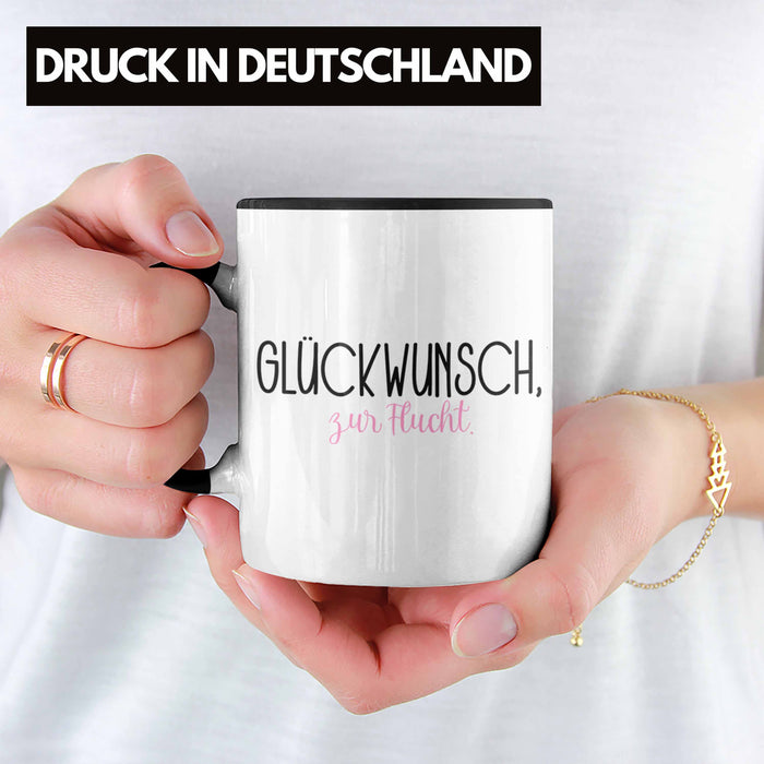 Trendation - Jobwechsel Tasse Geschenk Kollegin Kollege Lustig Abschiedsgeschenk Sprüche - Glückwunsch Zur Flucht Abschied Schwarz Trendation