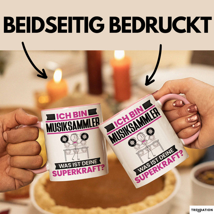 Musiksammler Tasse Geschenk für Musiksammler Geburtstag Lustiger Spruch Kaffee-Becher Was Ist Deine Superkraft Rosa Trendation