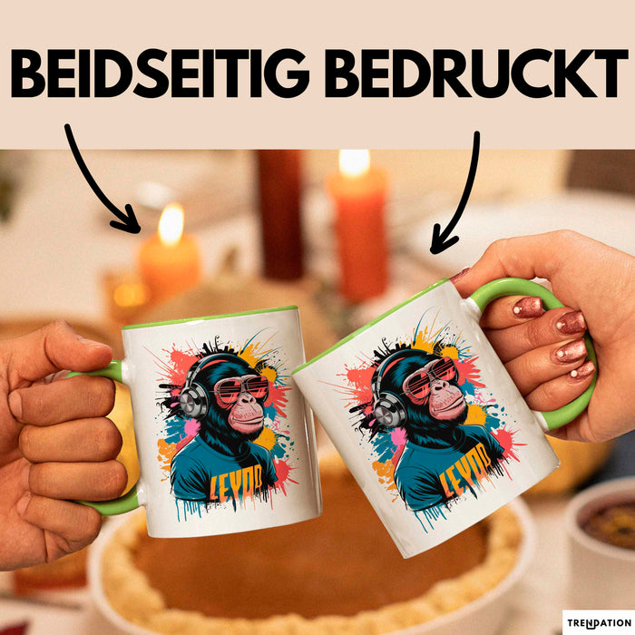 Affe Tier Kopfhörer Sonnenbrille Tasse Geschenk Lustige Geschenkidee Spruch Grün Trendation