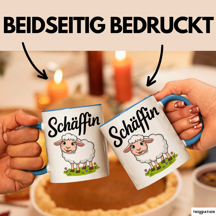 Schaf Tier Bauer Tasse Becher Geschenk Lustige Geschenkidee Spruch Schäffin Blau Trendation