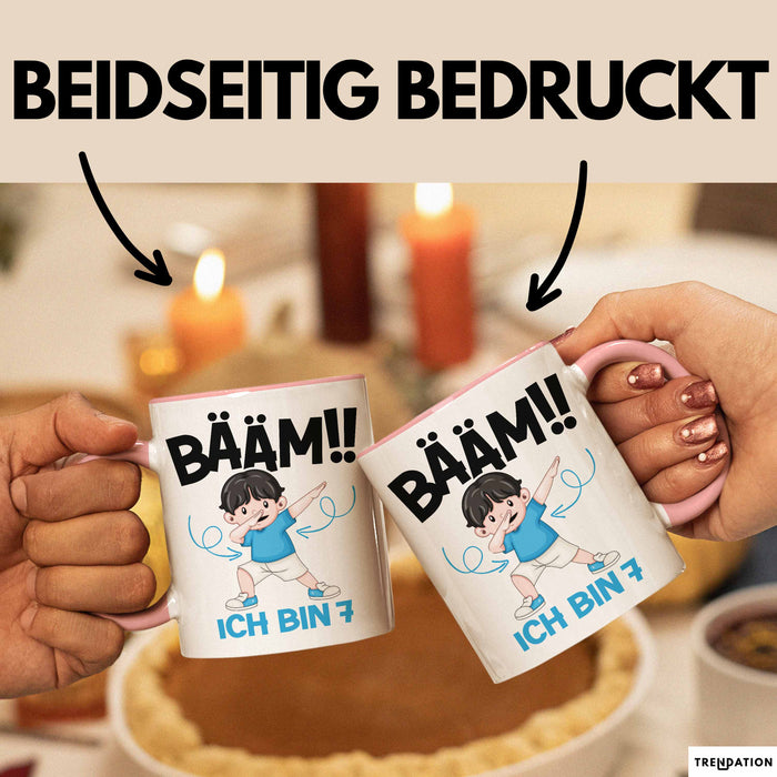 Tasse BÄÄM Ich bin 7 Kindergeburtstagsgeschenk mit DabTanz Rosa Trendation