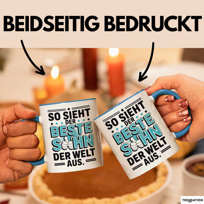 Bester Sohn Kinder Tasse Becher Geschenk Lustige Geschenkidee Spruch So Sieht Der Beste Sohn Der Welt Aus Blau Trendation