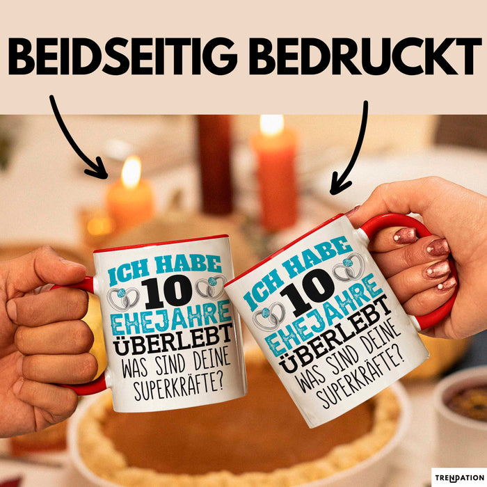 Rosenhochzeit Tasse Geschenk 10 Jahre Verheirtatet Geschenkidee Ehemann Ehefrau Becher Rot Trendation