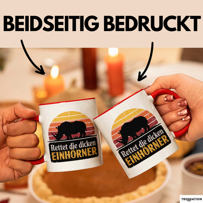 Nashorn Tasse Geschenk Lustige Geschenkidee Spruch Rettet Die Dicken Einhörner Rot Trendation